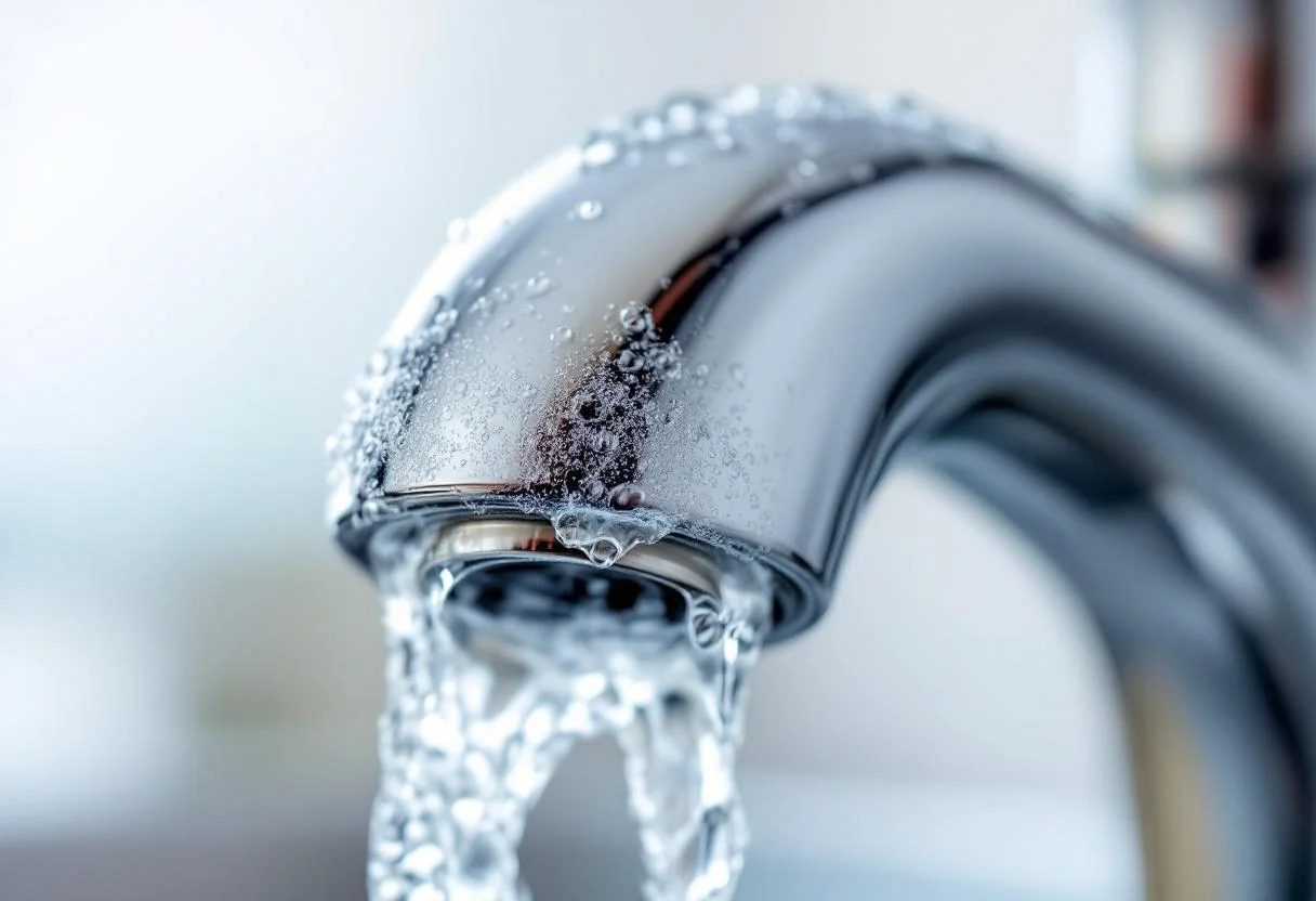Depots de calcaire sur un robinet de cuisine